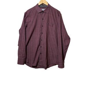Tommy Bahama Men's Size Large Cotton Blend Black Plum Check Long Sleeve Shirt